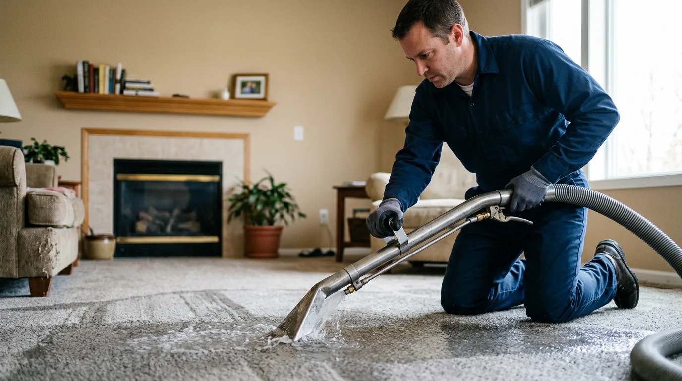 Water damage restoration technician working near Moran, TX
